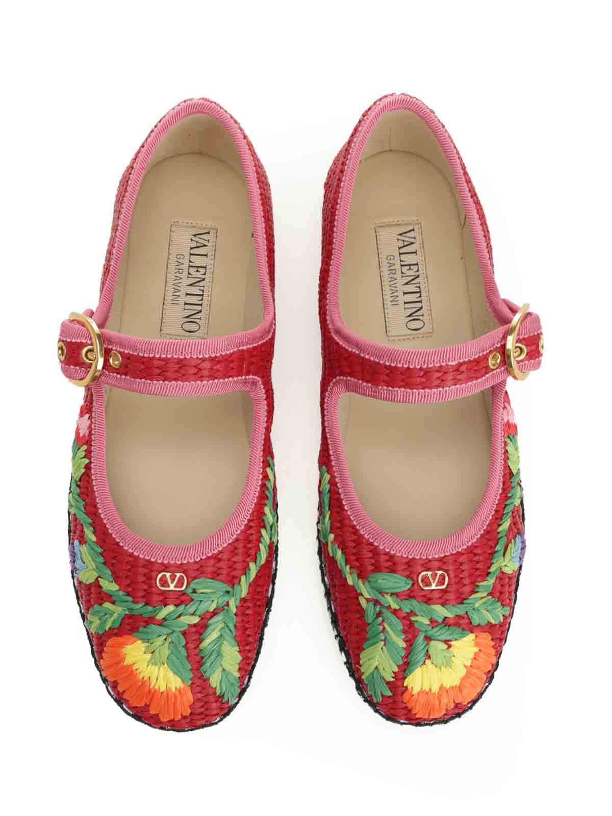 Valentino Mary-jane Raffia Ballerina In Multi