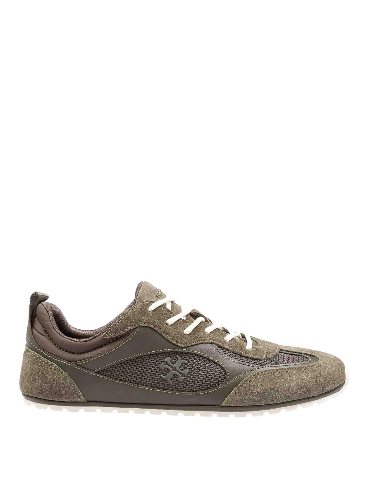 Tory Burch Field Sneaker In Suede And Mesh Olive Color In Green