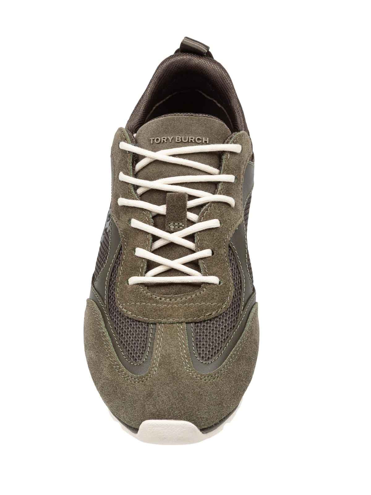 Tory Burch Field Sneaker In Suede And Mesh Olive Color In Green