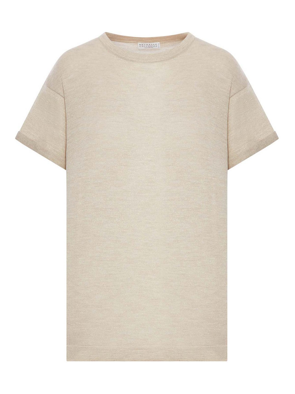 Brunello Cucinelli Cashmere And Silk Sweater With Lurex Inserts In Nude