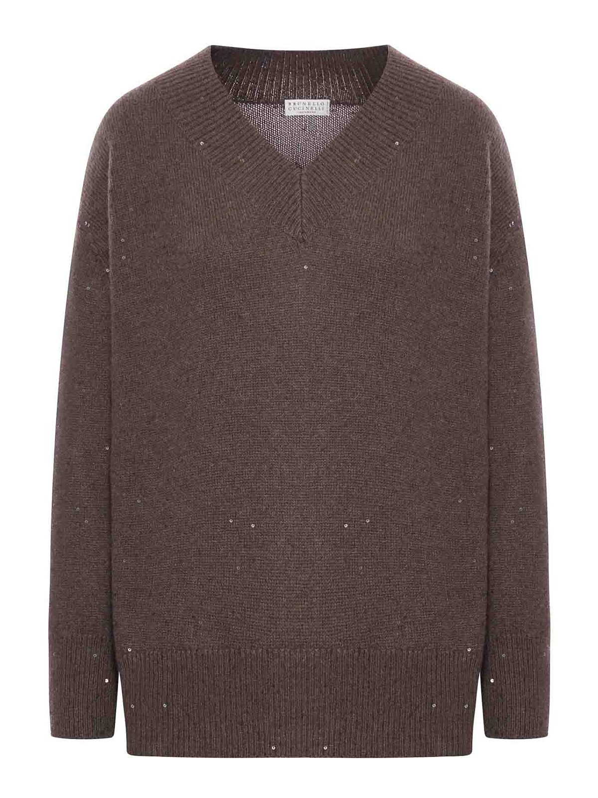 Brunello Cucinelli Cashmere V-neck Sweater In Brown
