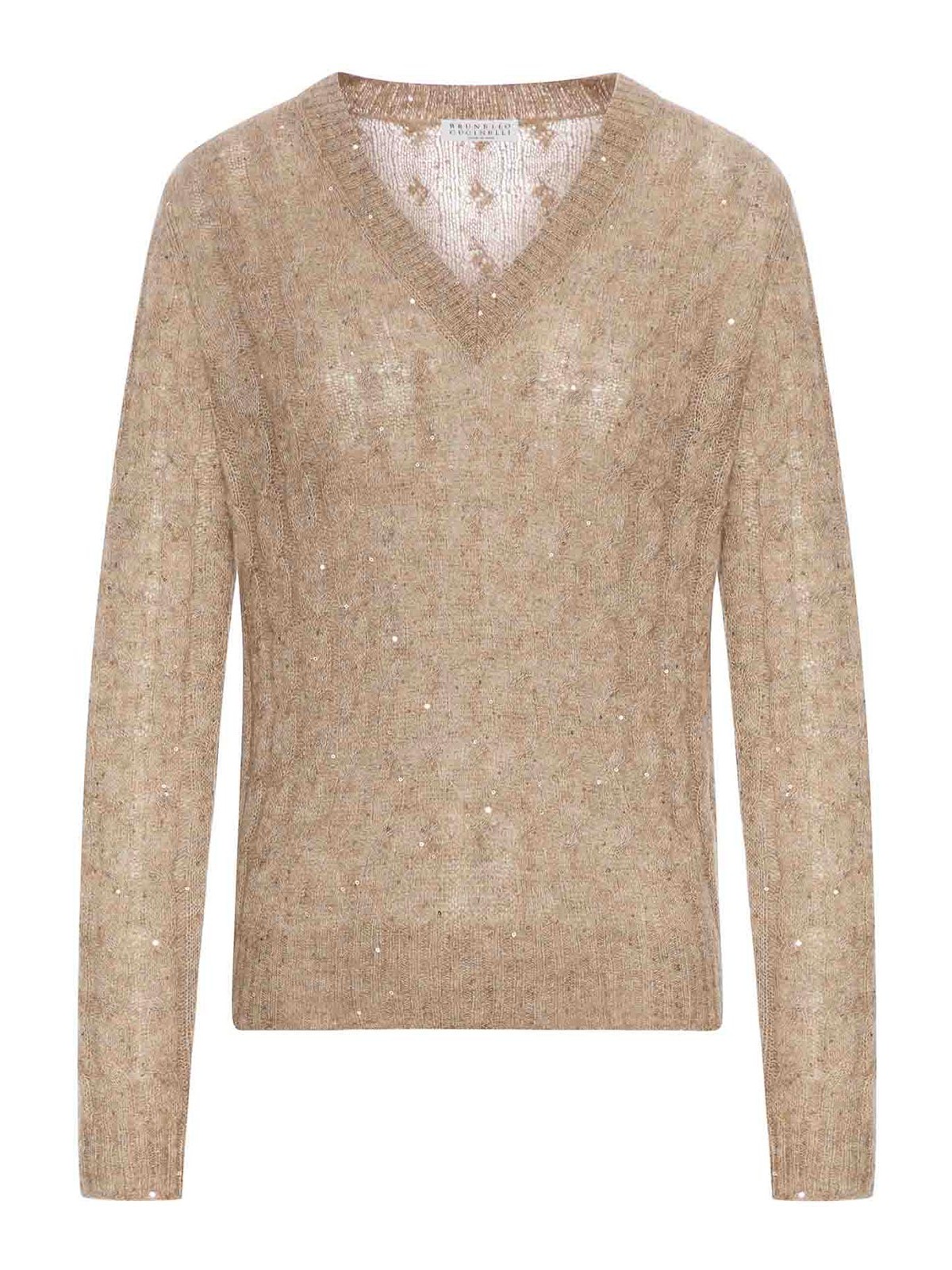 Brunello Cucinelli Mohair Wool Blend V-neck Sweater In Brown
