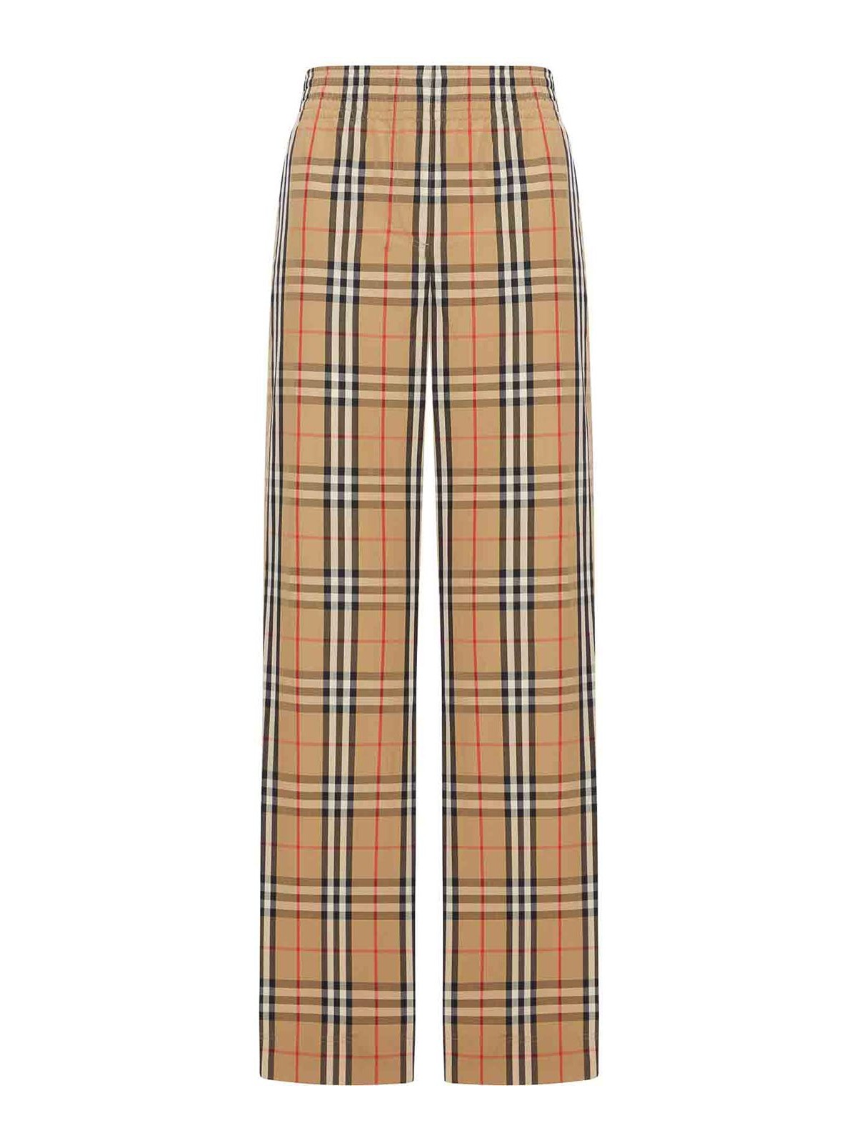 Burberry Check Cotton Trousers In Nude