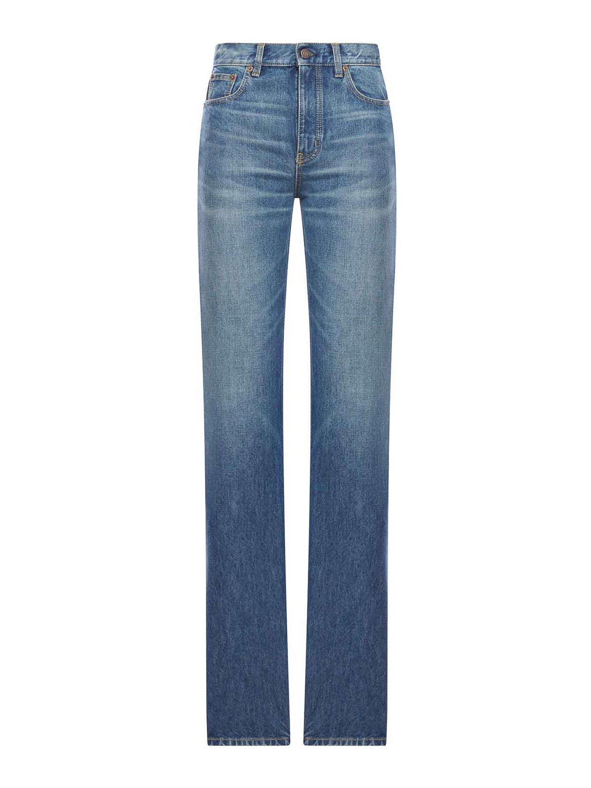 Chloé Washed Cotton Denim Jeans In Blue
