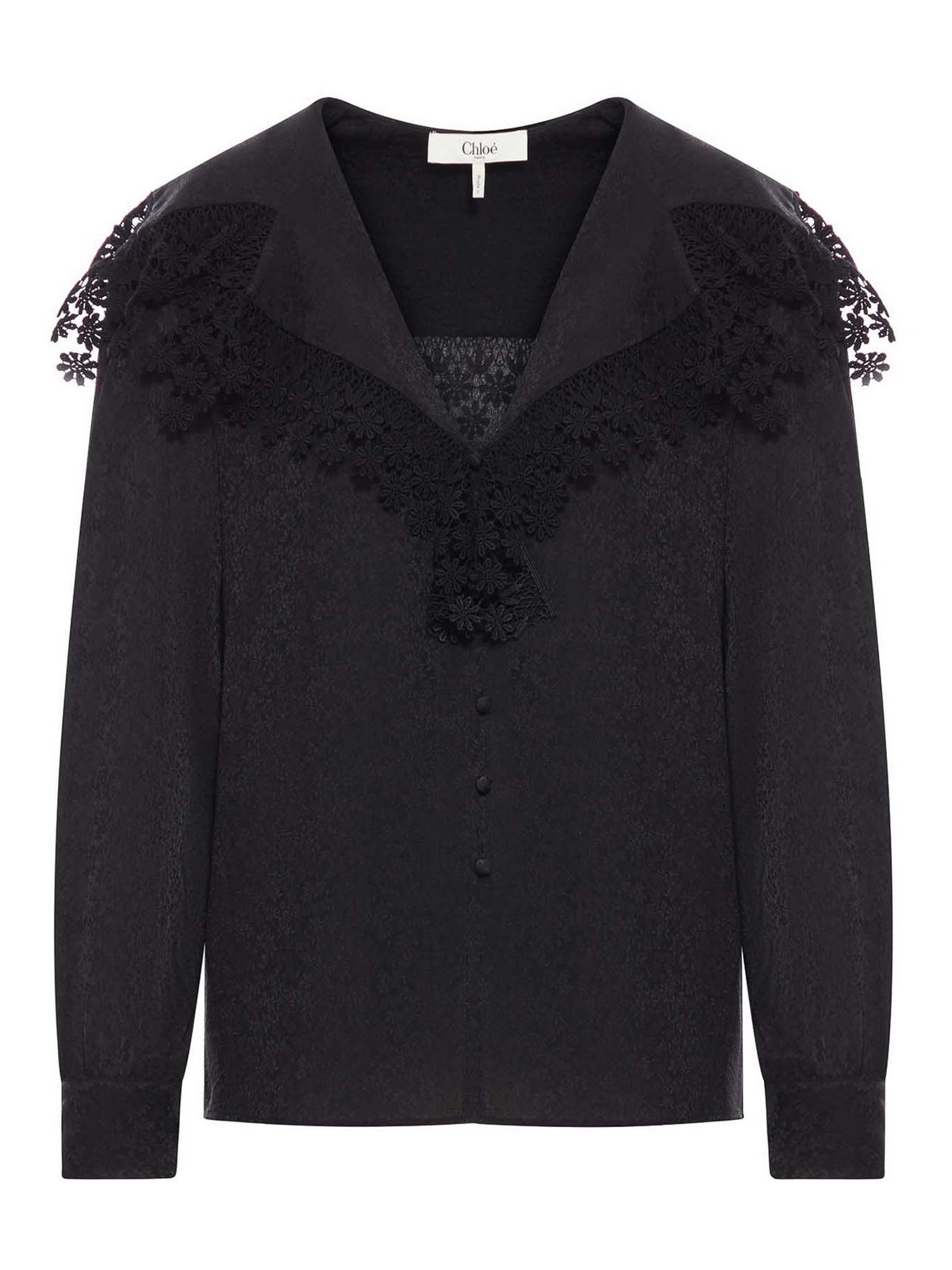 Chloé Blouse In Silk Jacquard And Lace In Black