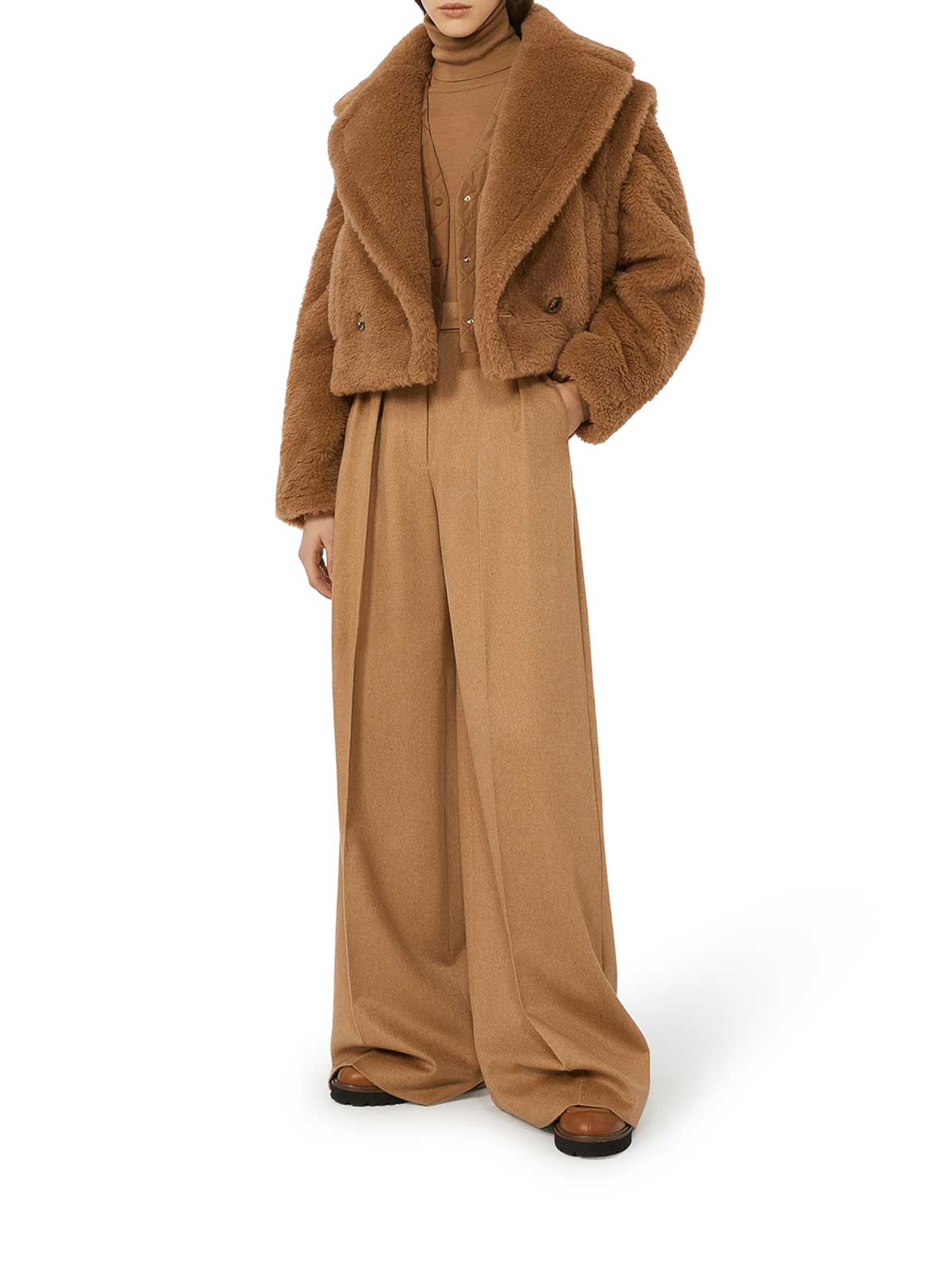 Max Mara Santos 2-in-1 Crop Vest In Teddy Fabric In Brown