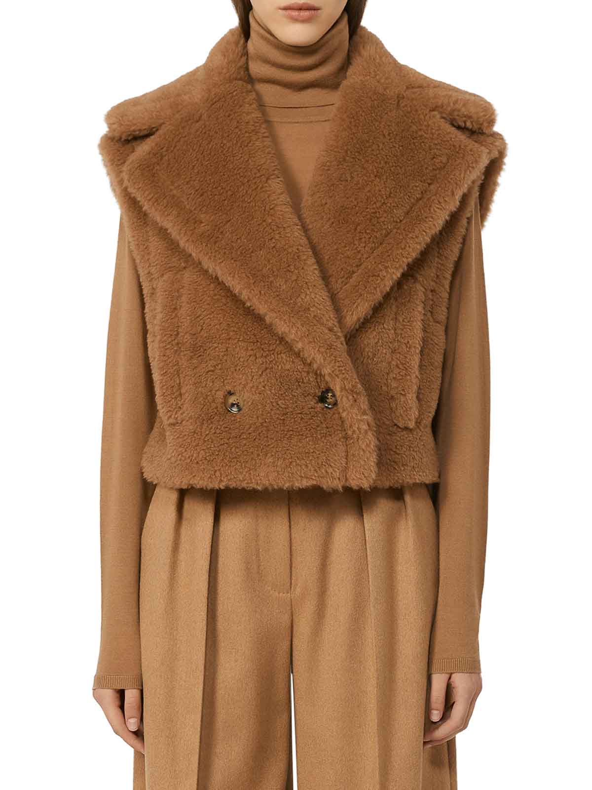 Max Mara Santos 2-in-1 Crop Vest In Teddy Fabric In Brown