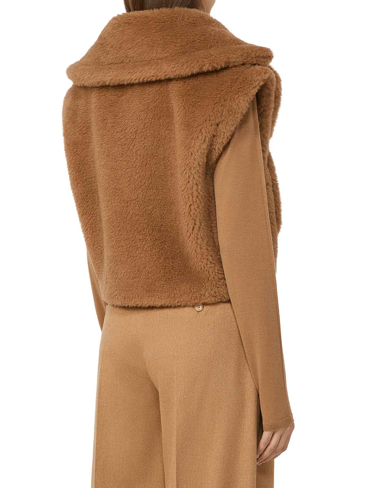 Max Mara Santos 2-in-1 Crop Vest In Teddy Fabric In Brown