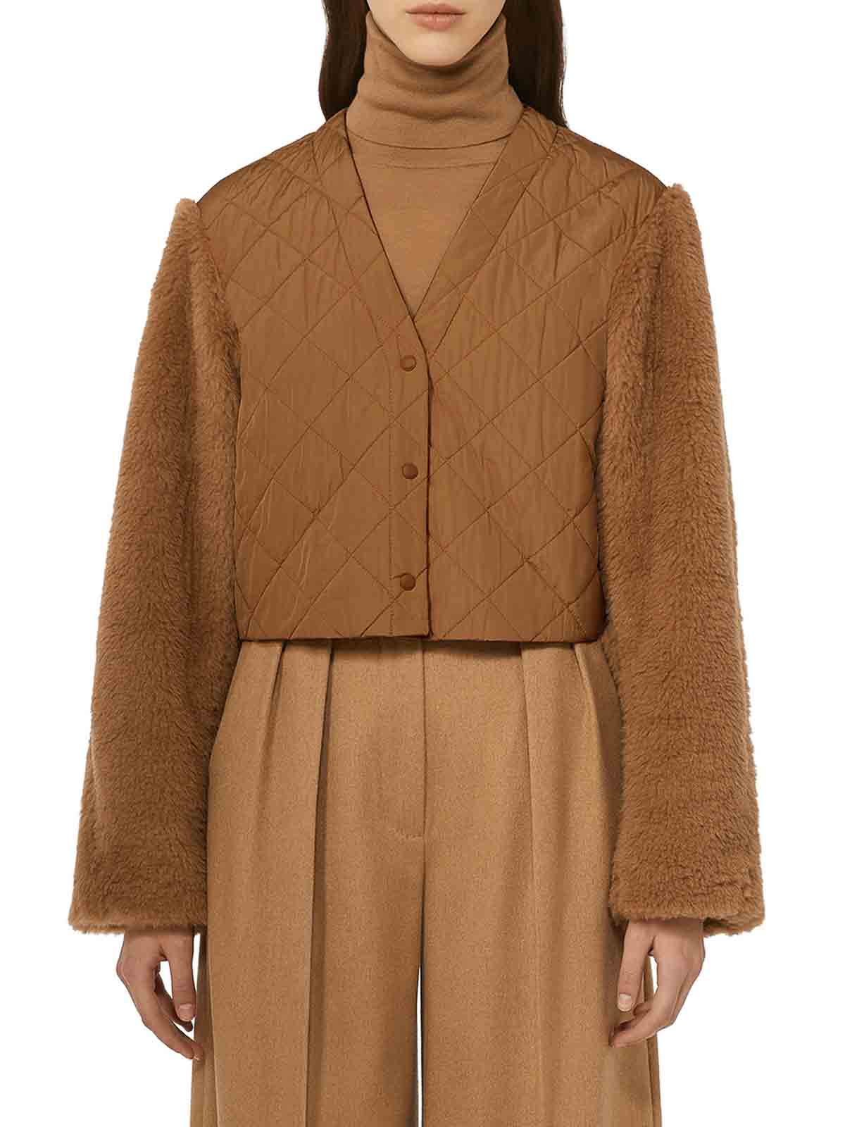 Max Mara Santos 2-in-1 Crop Vest In Teddy Fabric In Brown