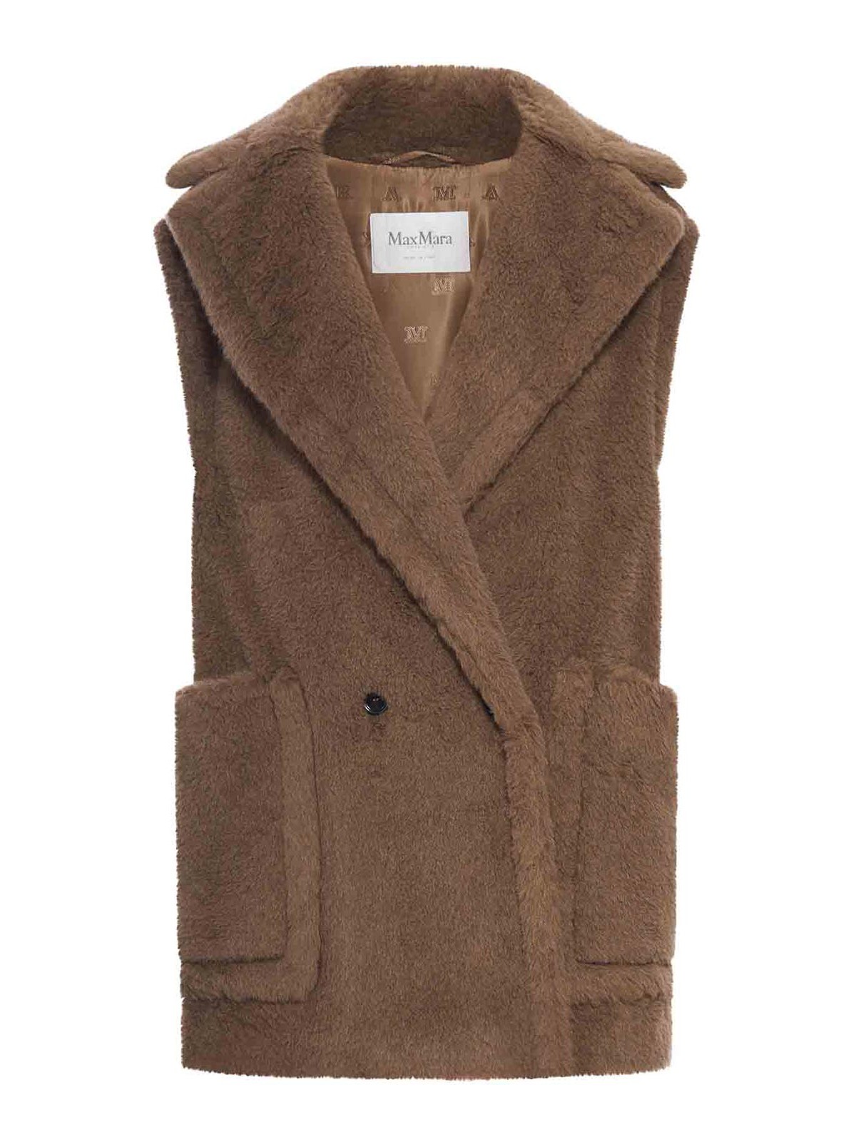 Max Mara Oversized Double-breasted Teddy Vest Coat In Brown