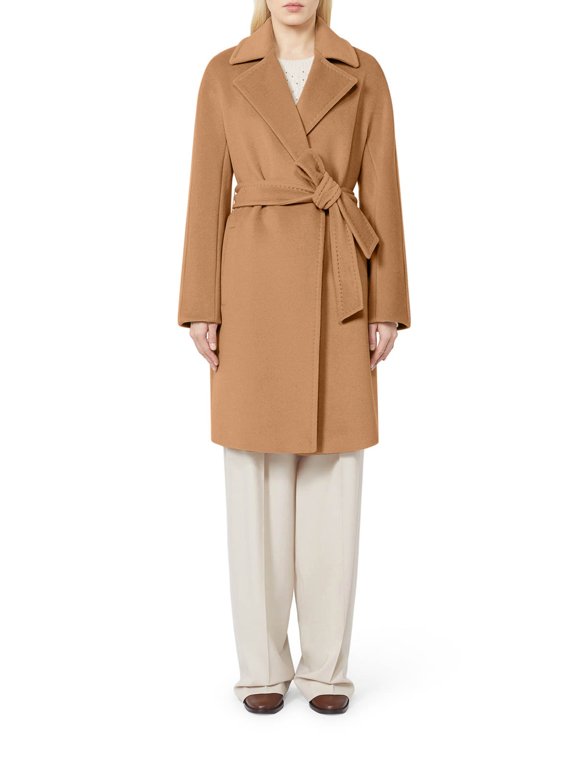 Max Mara Scire Beaver Wool Robe Coat In Nude