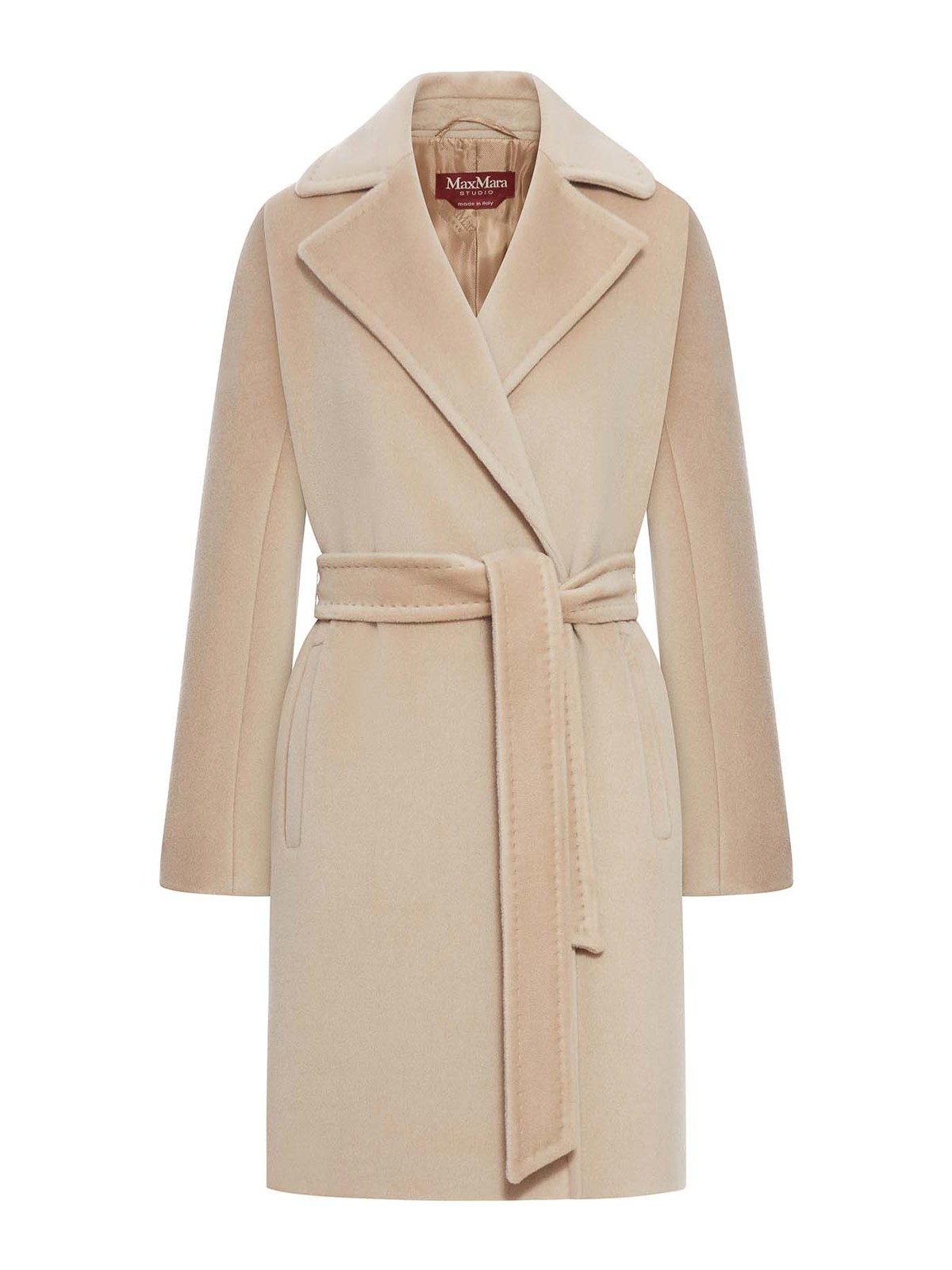 Max Mara Scire Beaver Wool Robe Coat In Nude