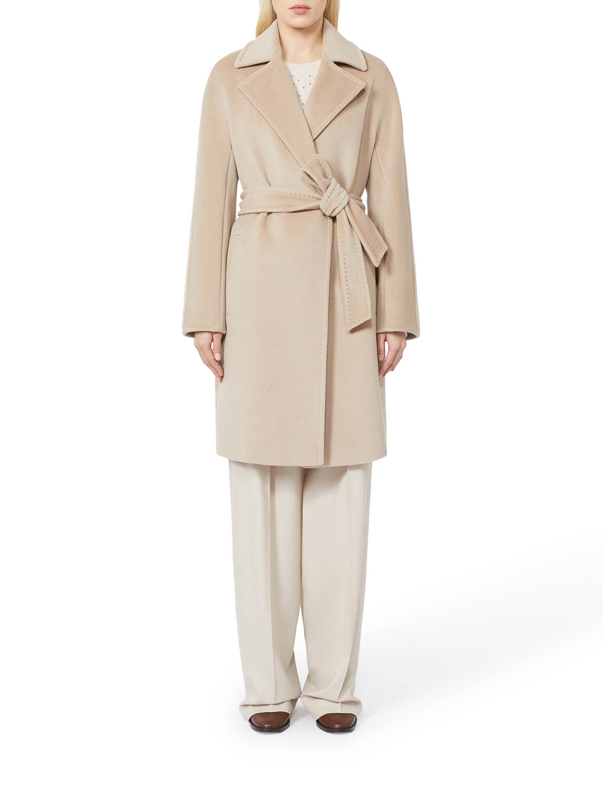Max Mara Scire Beaver Wool Robe Coat In Nude