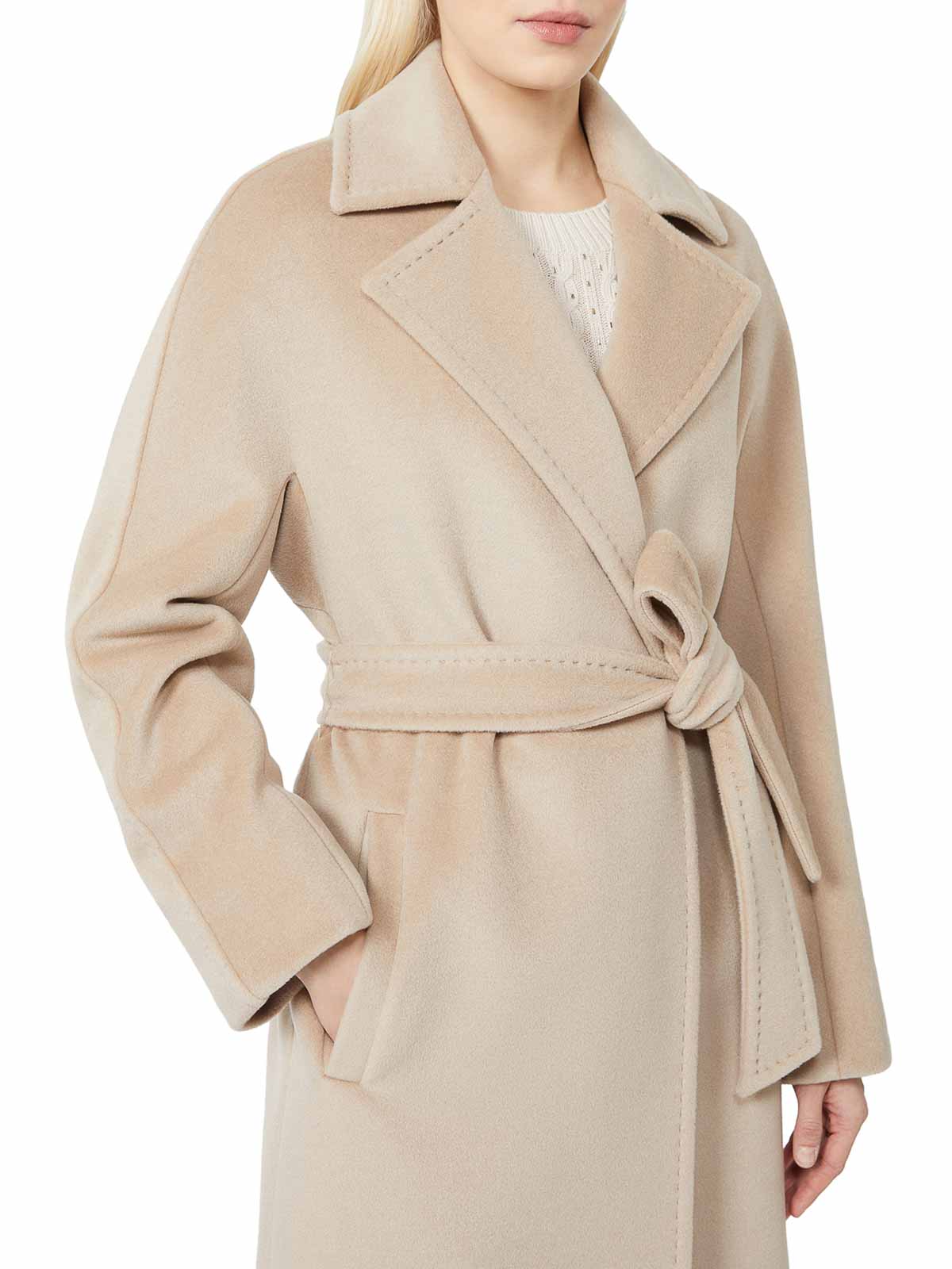 Max Mara Scire Beaver Wool Robe Coat In Nude