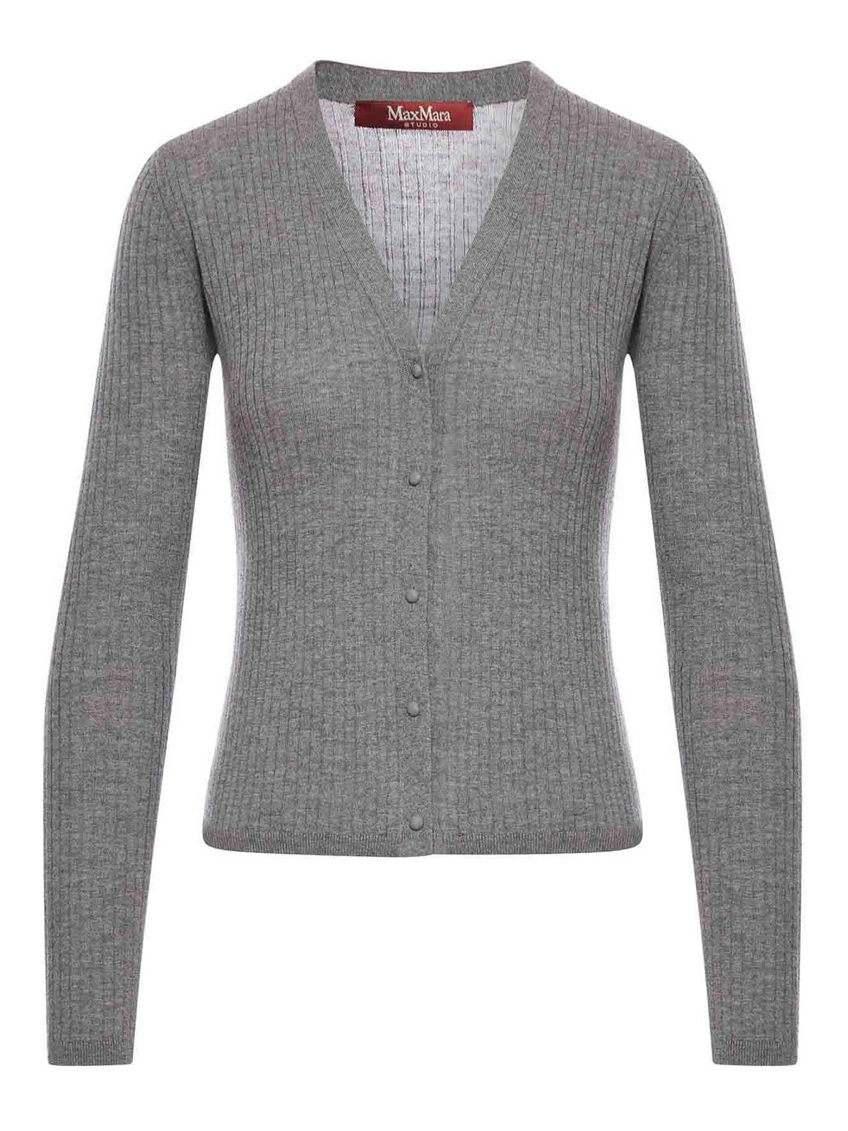Max Mara Ribbed Silk Cardigan In Gray