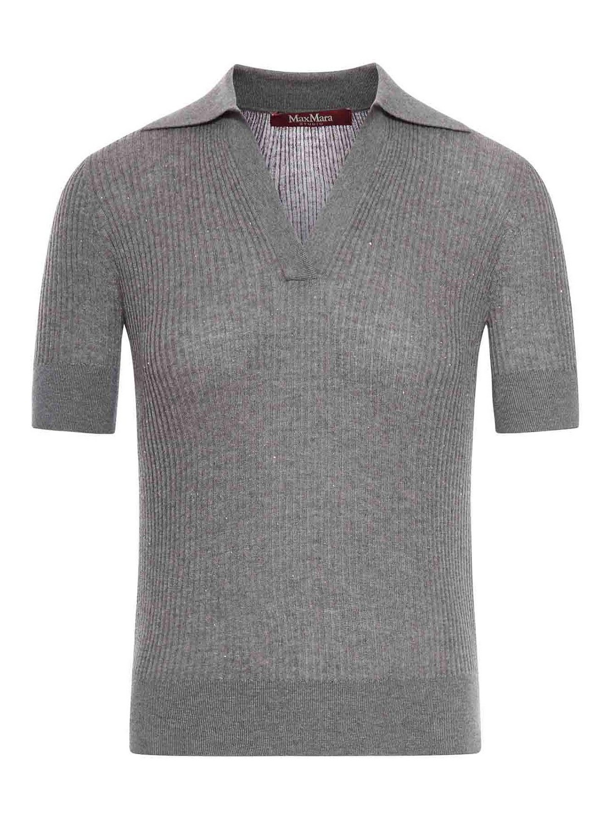 Max Mara Straw Polo In Wool And Silk With Sequins In Gray