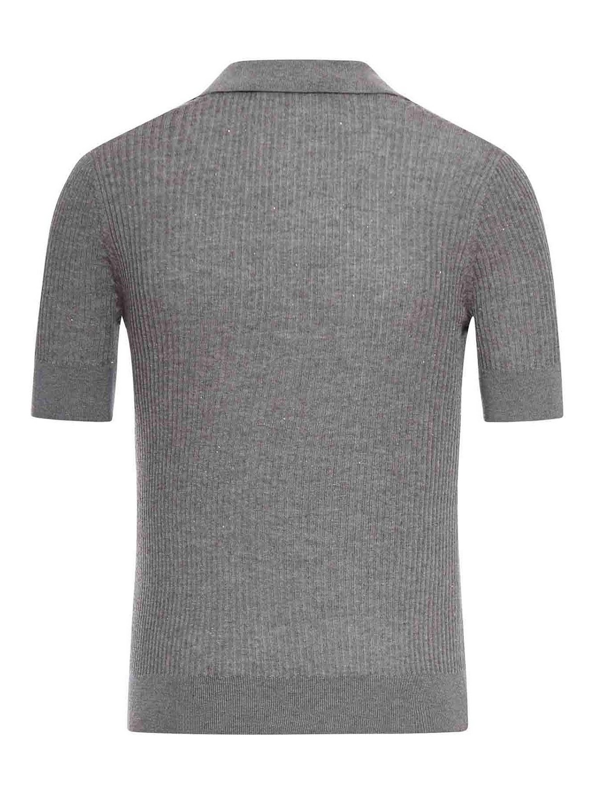 Max Mara Straw Polo In Wool And Silk With Sequins In Gray