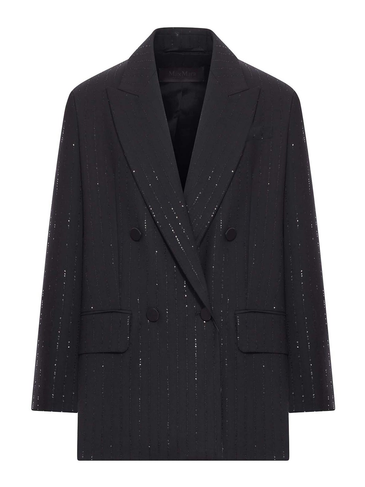 Max Mara Double-breasted Wool And Sequin Blazer In Black