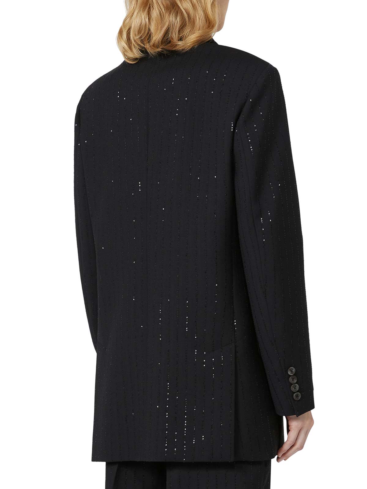 Max Mara Double-breasted Wool And Sequin Blazer In Black