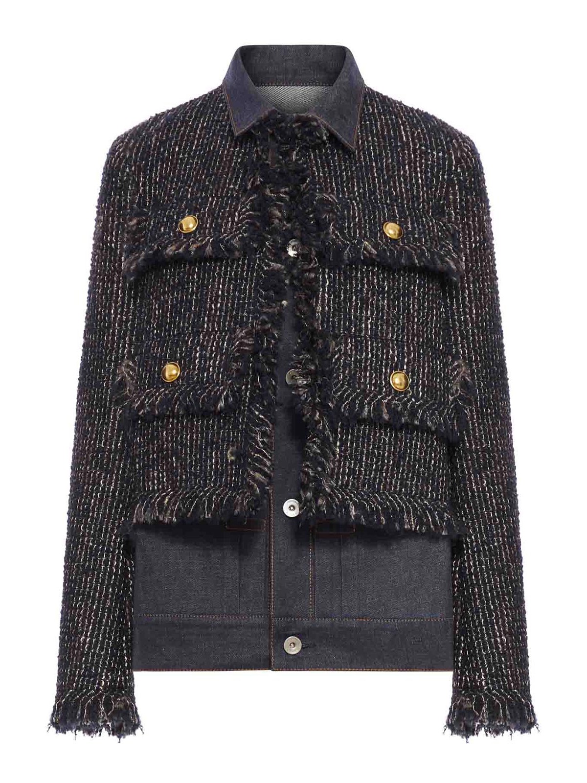 Sacai Tweed And Denim Blouson In Blue