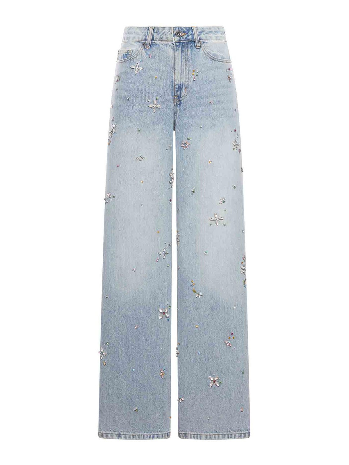 Self-portrait Embellished Wide-leg Jeans With Crystal Embellishment In Blue