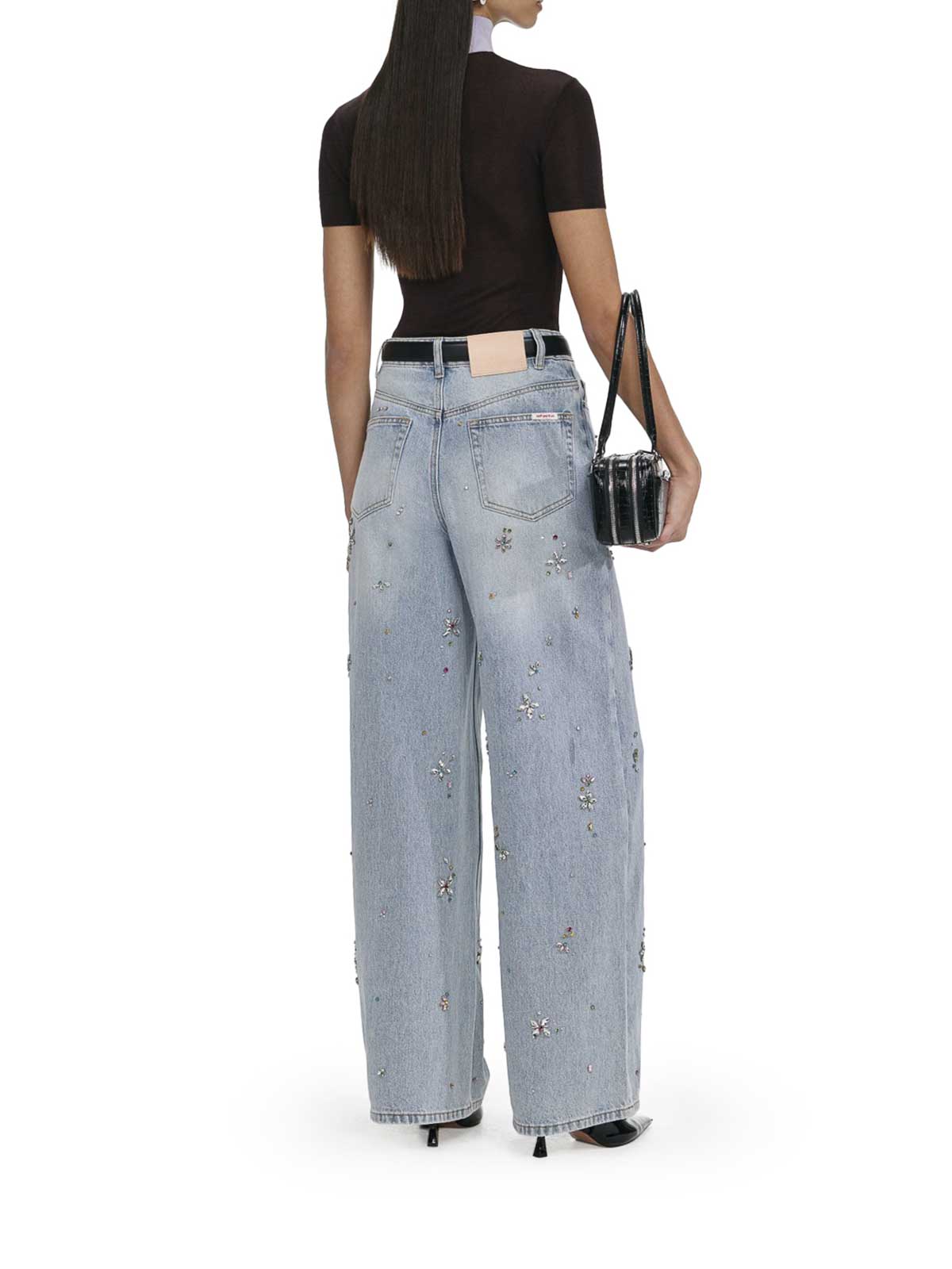 Self-portrait Embellished Wide-leg Jeans With Crystal Embellishment In Blue