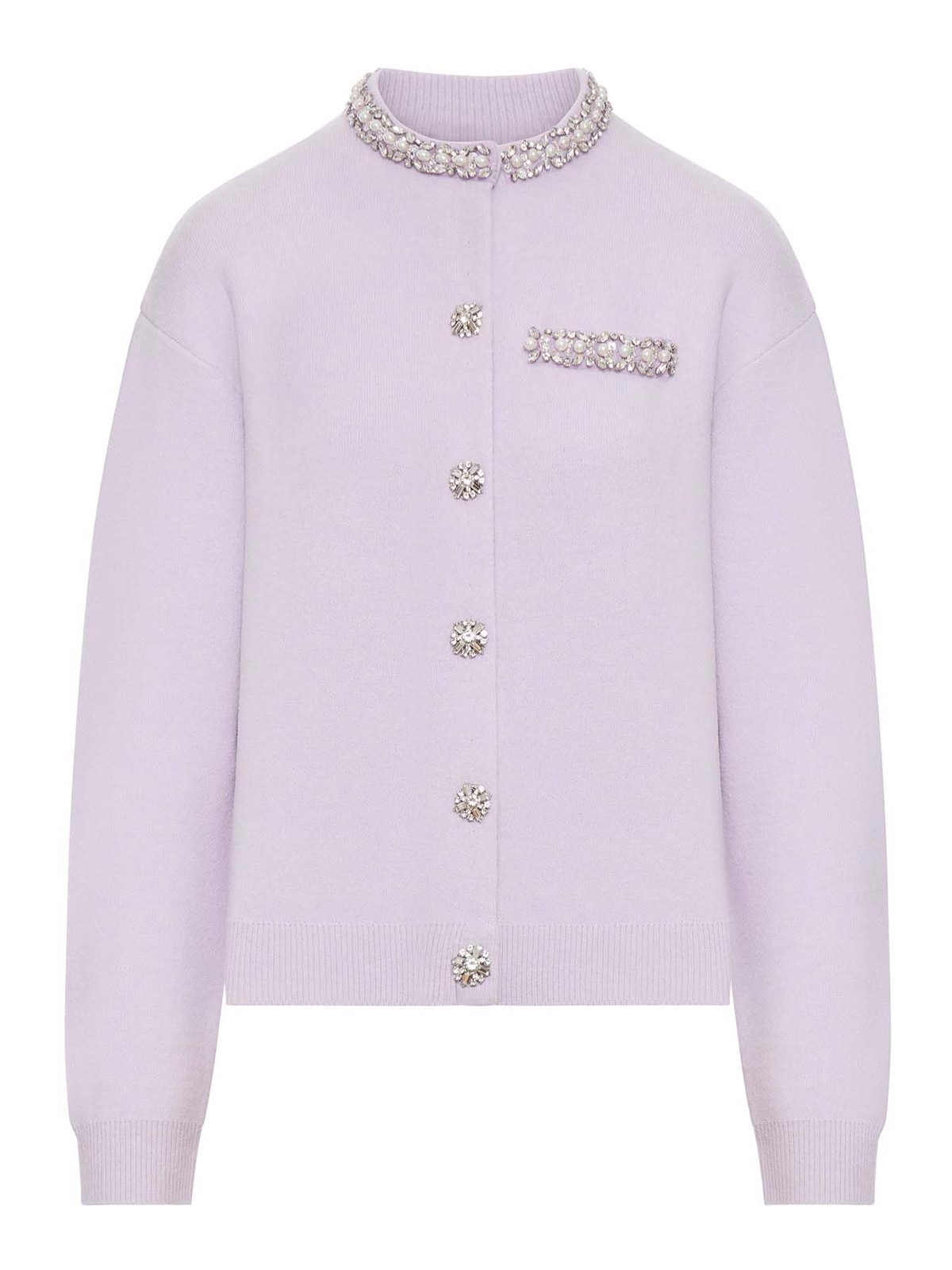 Self-portrait Cardigan With Crystal Finishes In Purple