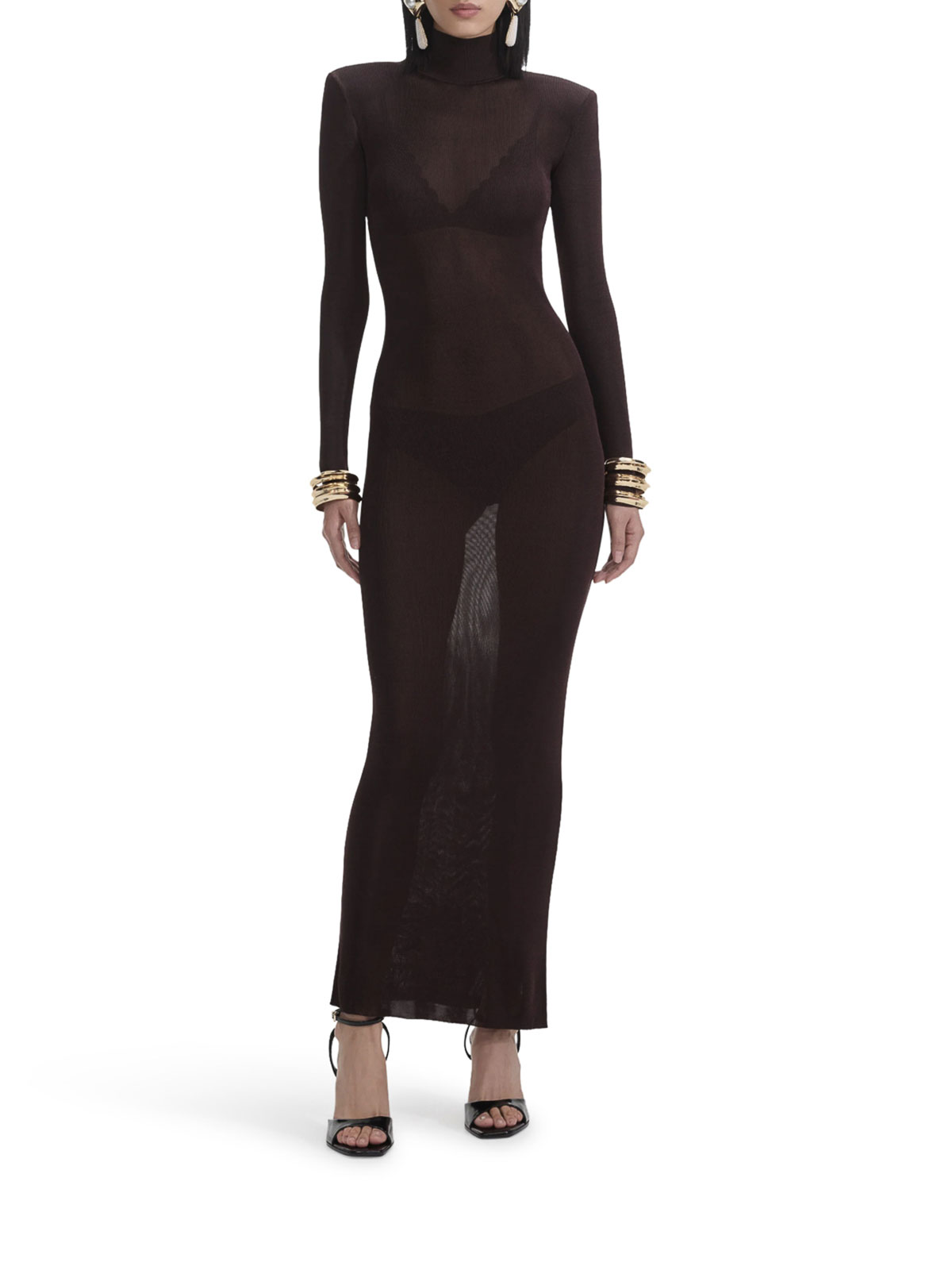 Self-portrait Brown Viscose Knit Maxi Dress In Burgundy