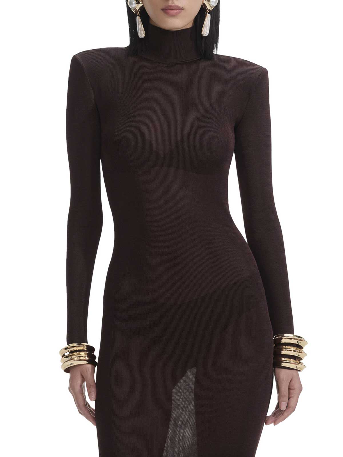 Self-portrait Brown Viscose Knit Maxi Dress In Burgundy