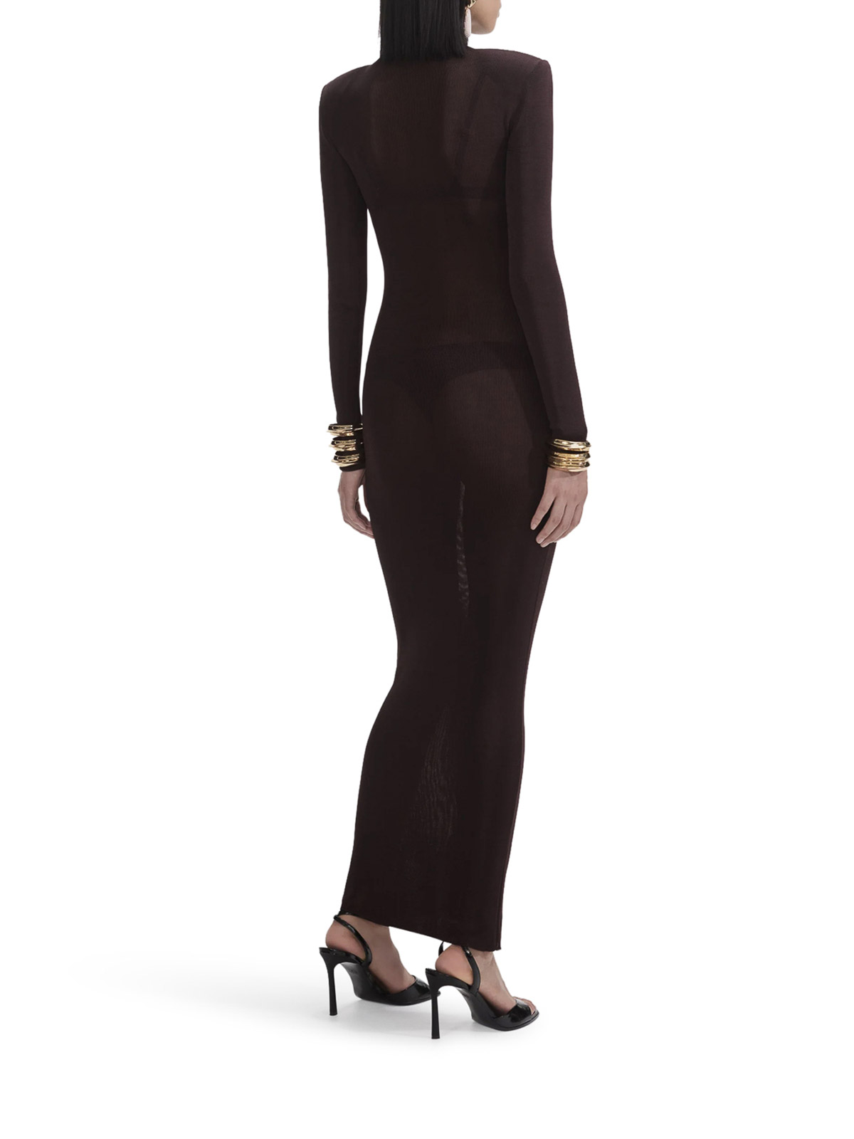 Self-portrait Brown Viscose Knit Maxi Dress In Burgundy