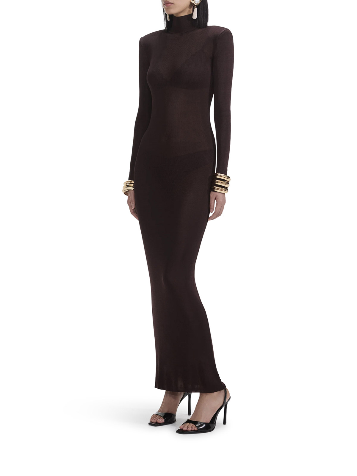 Self-portrait Brown Viscose Knit Maxi Dress In Burgundy