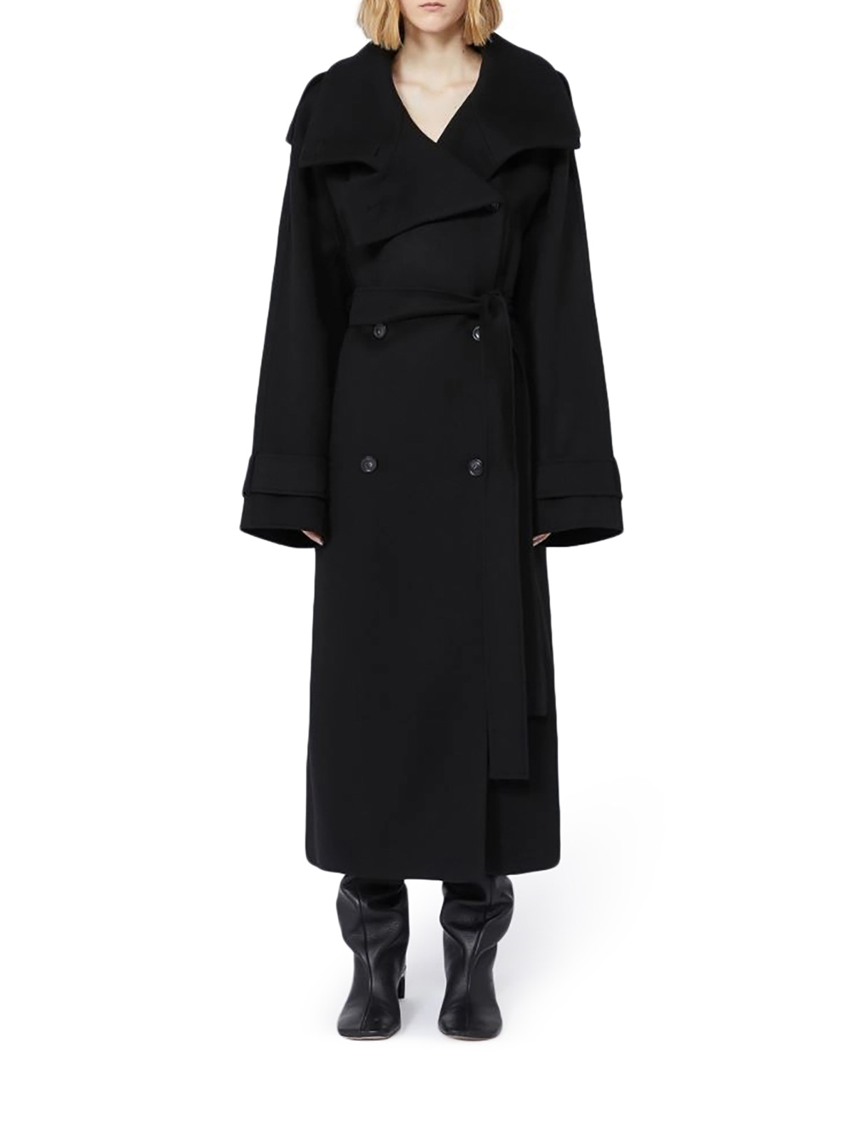 Sportmax Yole Trench Coat In Pure Wool Double In Black