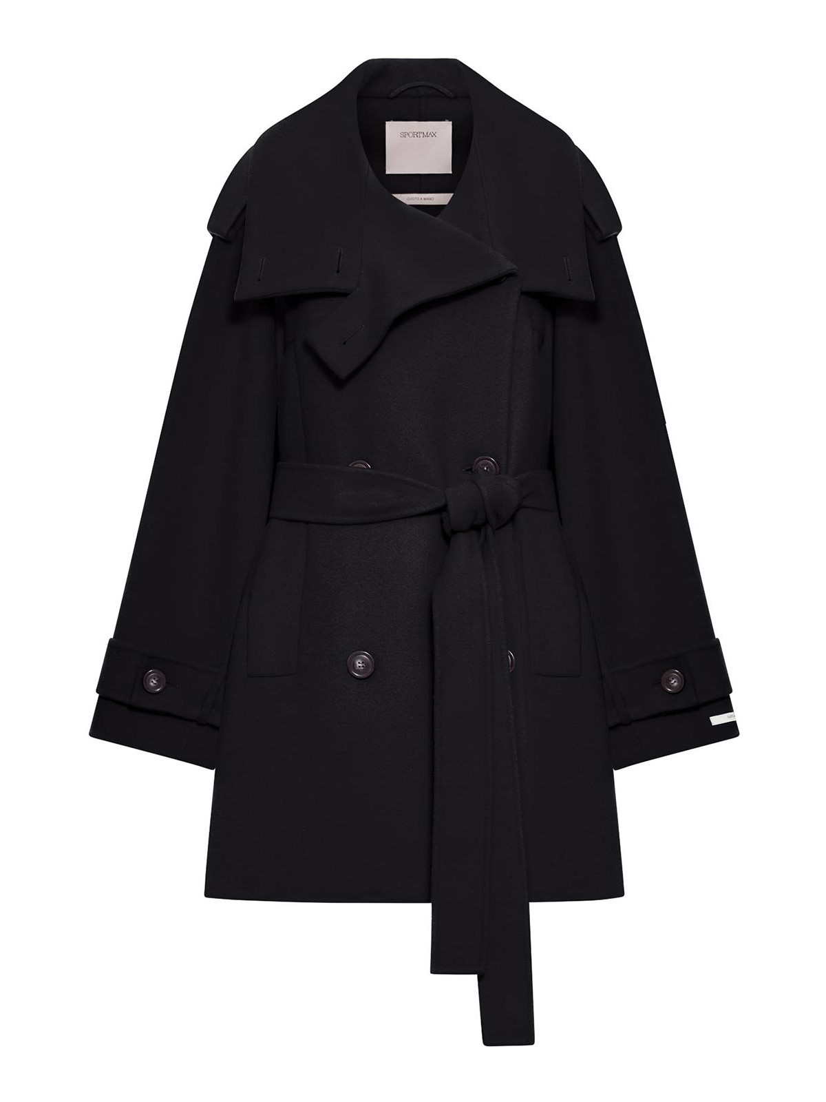 Sportmax Short Wool Trench Coat In Black