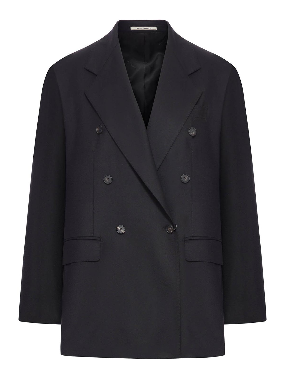 Tagliatore Double-breasted Wool And Silk Blazer In Black
