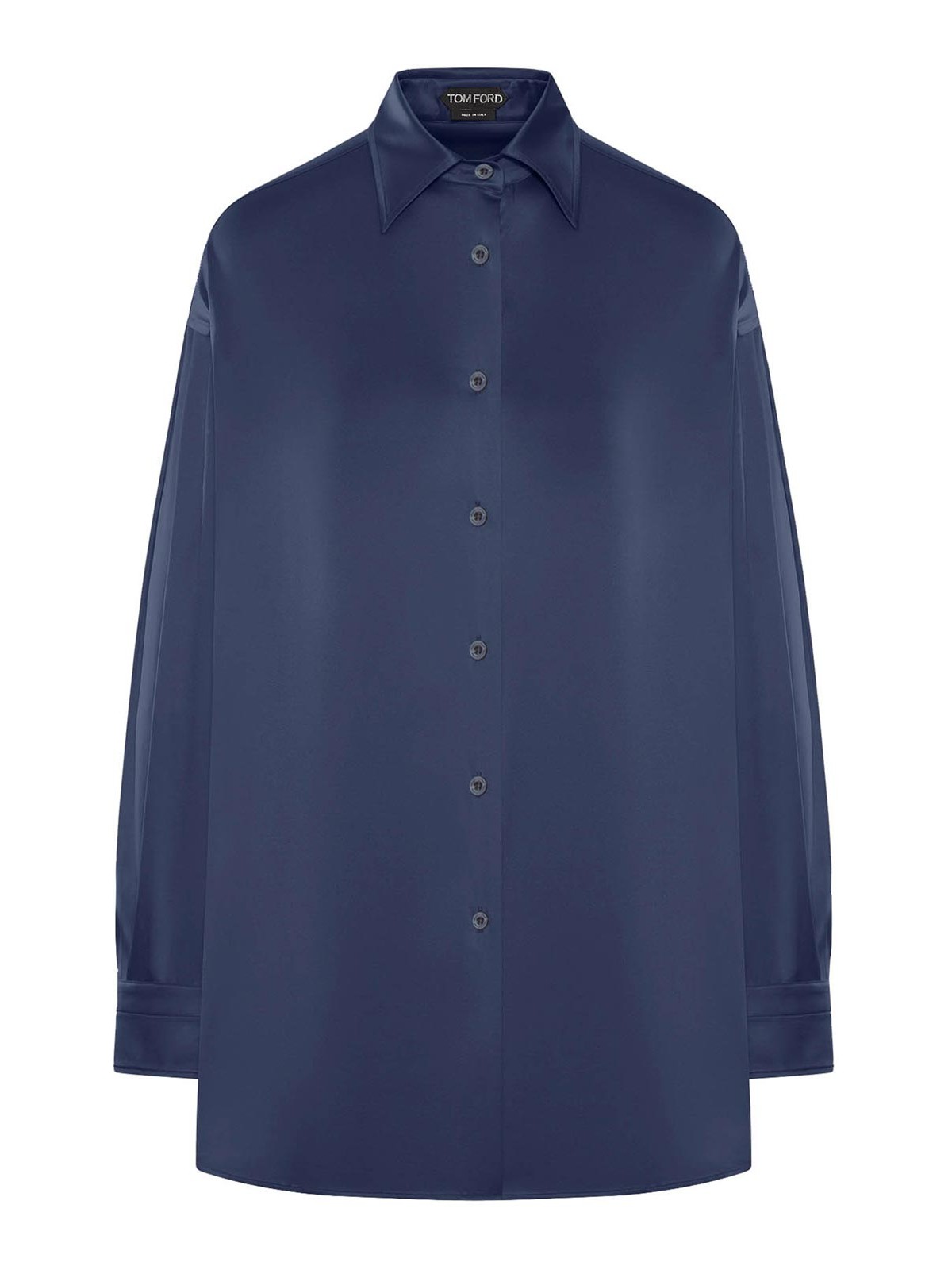 Tom Ford Silk Satin Blouse In Blue