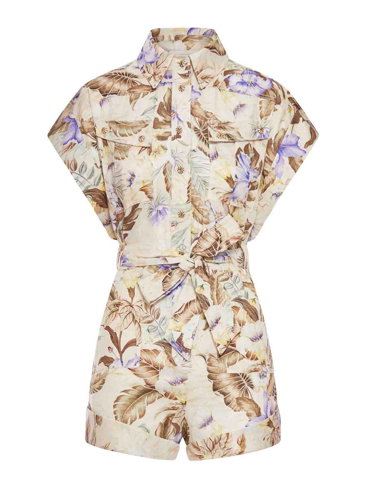 Zimmermann Floral Print Linen Jumpsuit In Black