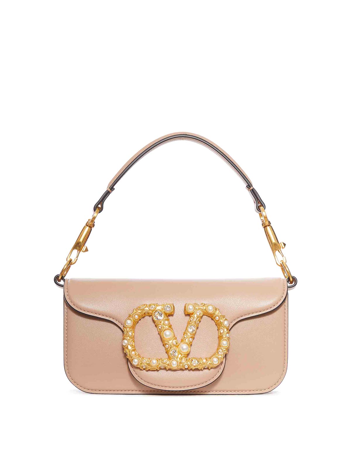 Valentino Garavani Small Loco` Calfskin Bag With Jewel Logo In Nude