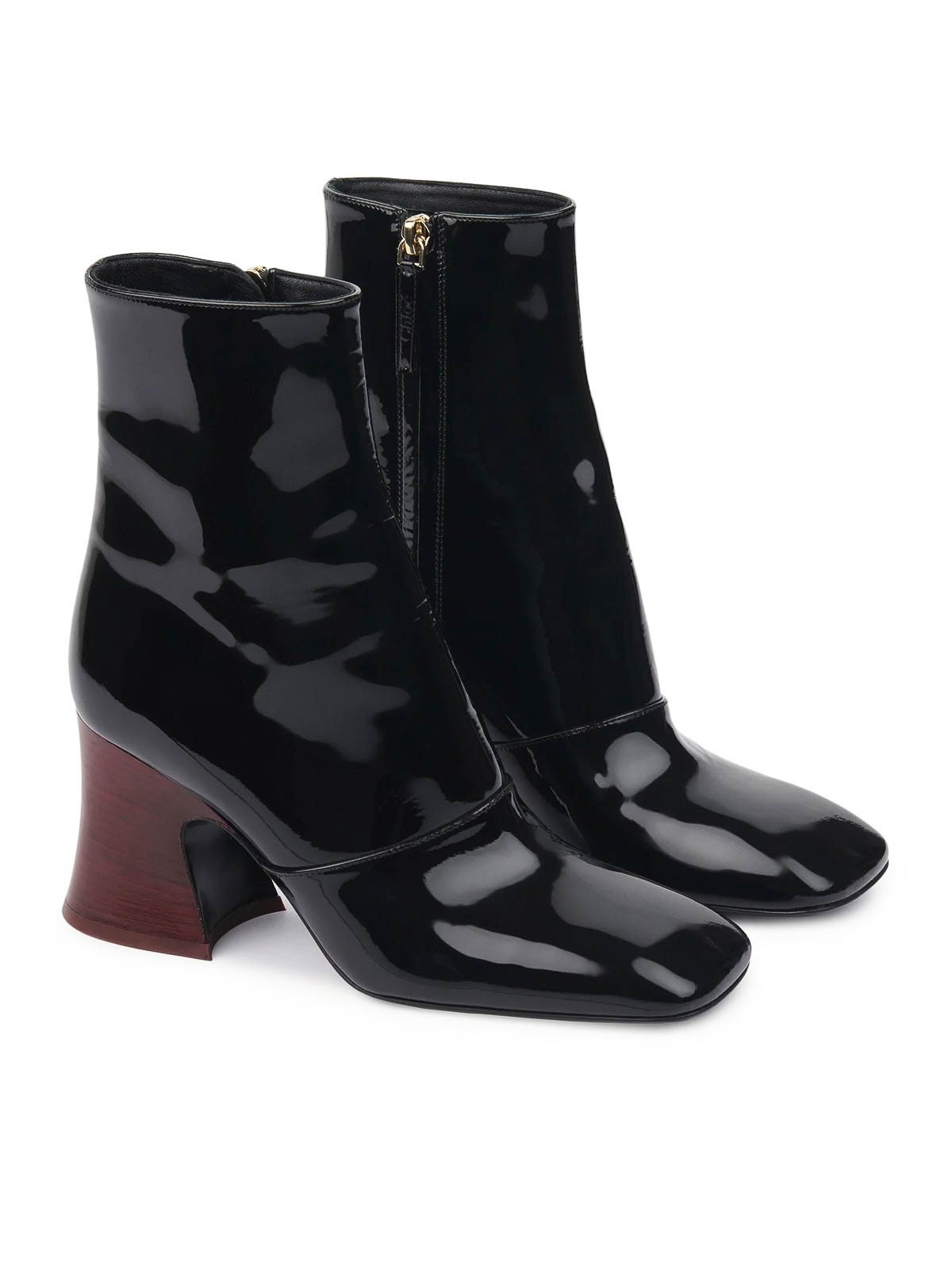 Chloé Janis Ankle Boots With Glossy Calfskin In Black