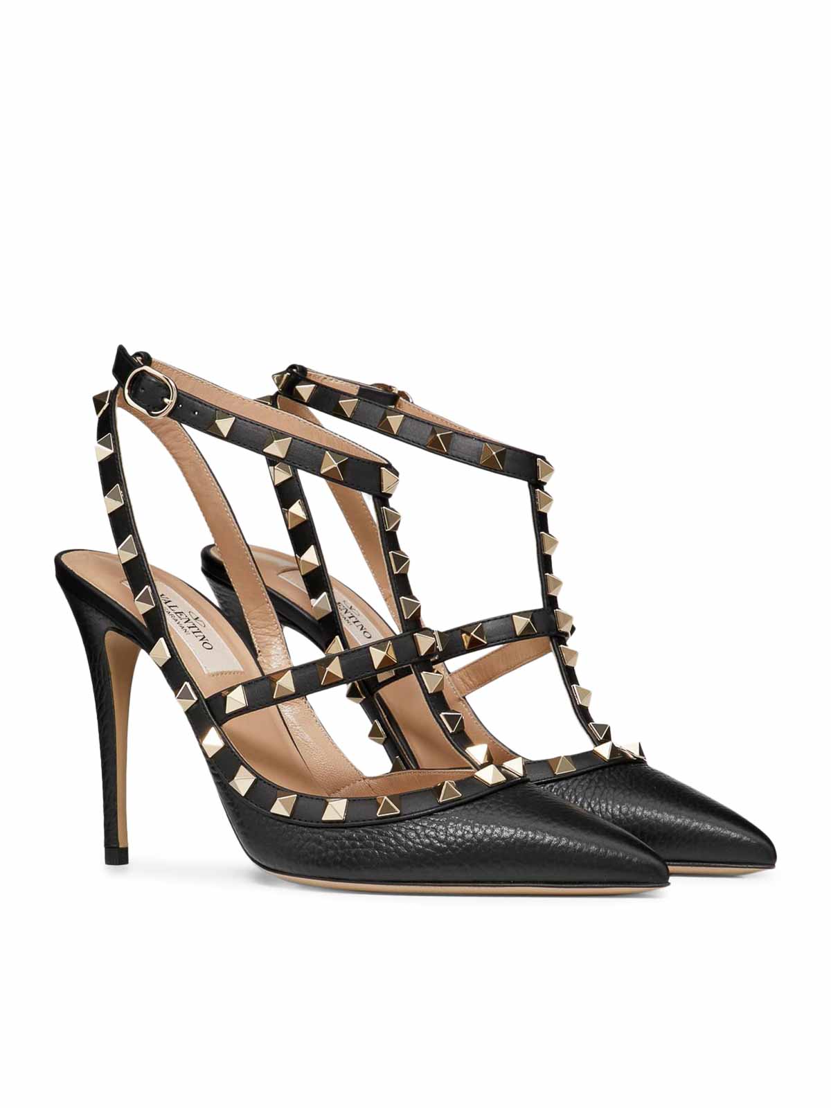 Valentino Rockstud Garnet Calfskin Straps Pumps 100mm In Multi