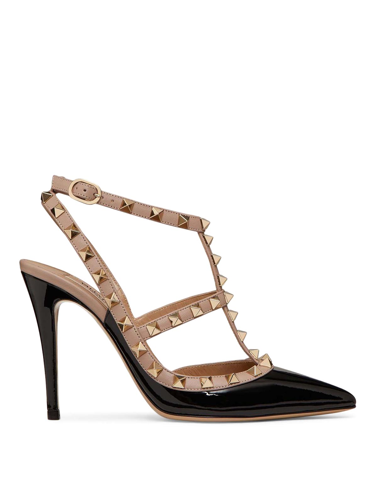 Valentino Garavani Rockstud Patent Pumps With 100mm Straps In Nude
