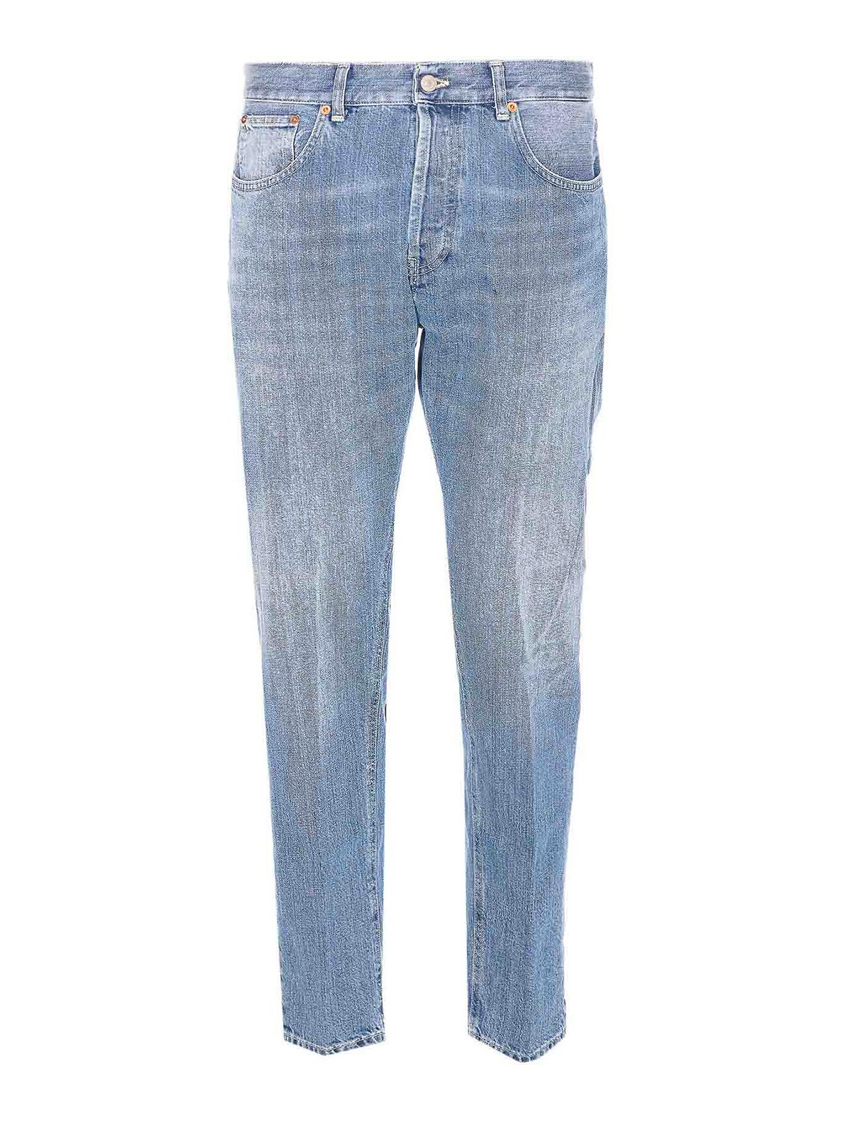 Dondup Slim Fit Carrot Trousers With Belt Loops In Blue