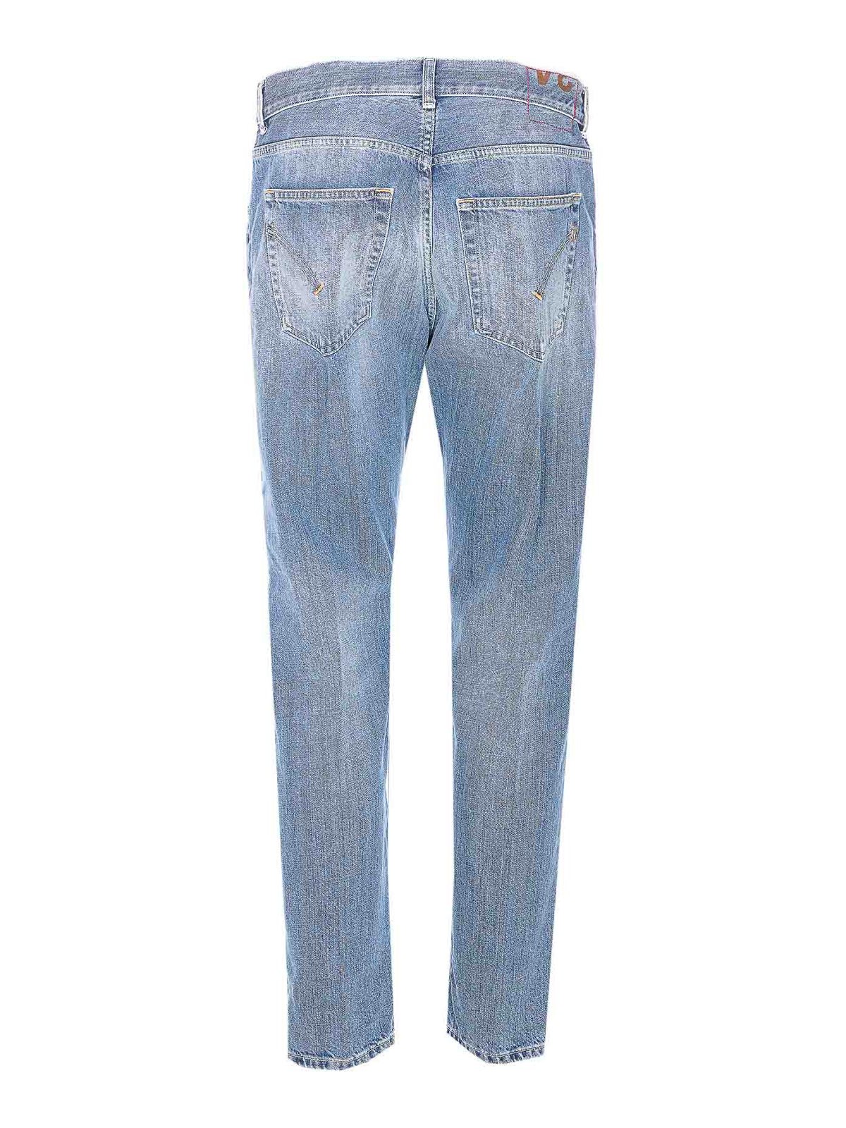 Dondup Slim Fit Carrot Trousers With Belt Loops In Blue