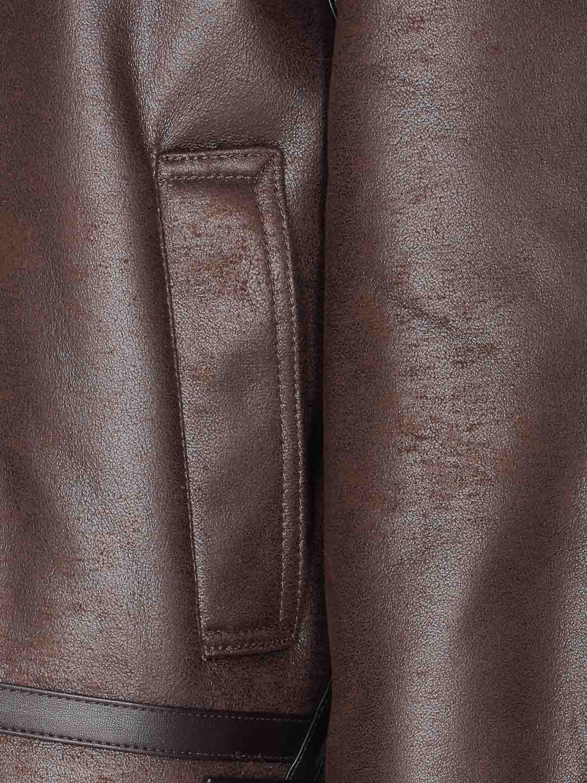 Dunst Brown Faux Fur Leather Jacket In Brown
