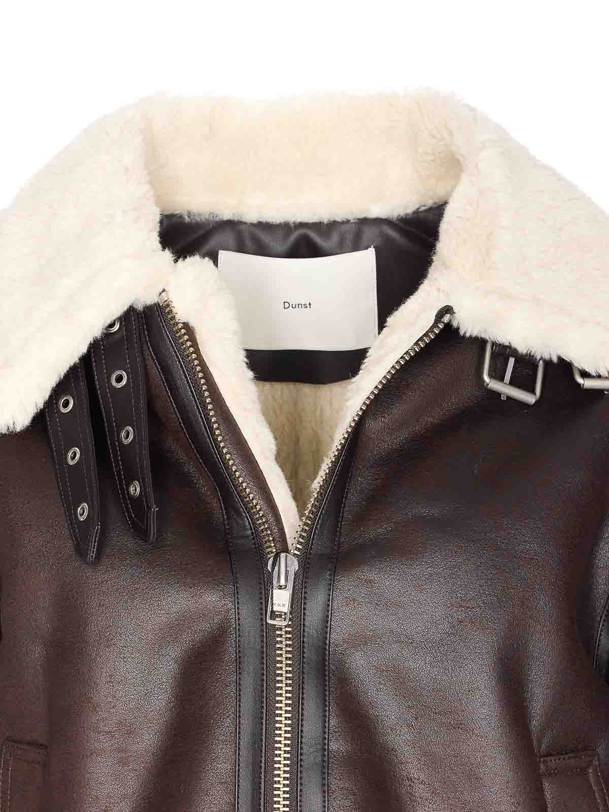 Dunst Brown Faux Fur Leather Jacket In Brown