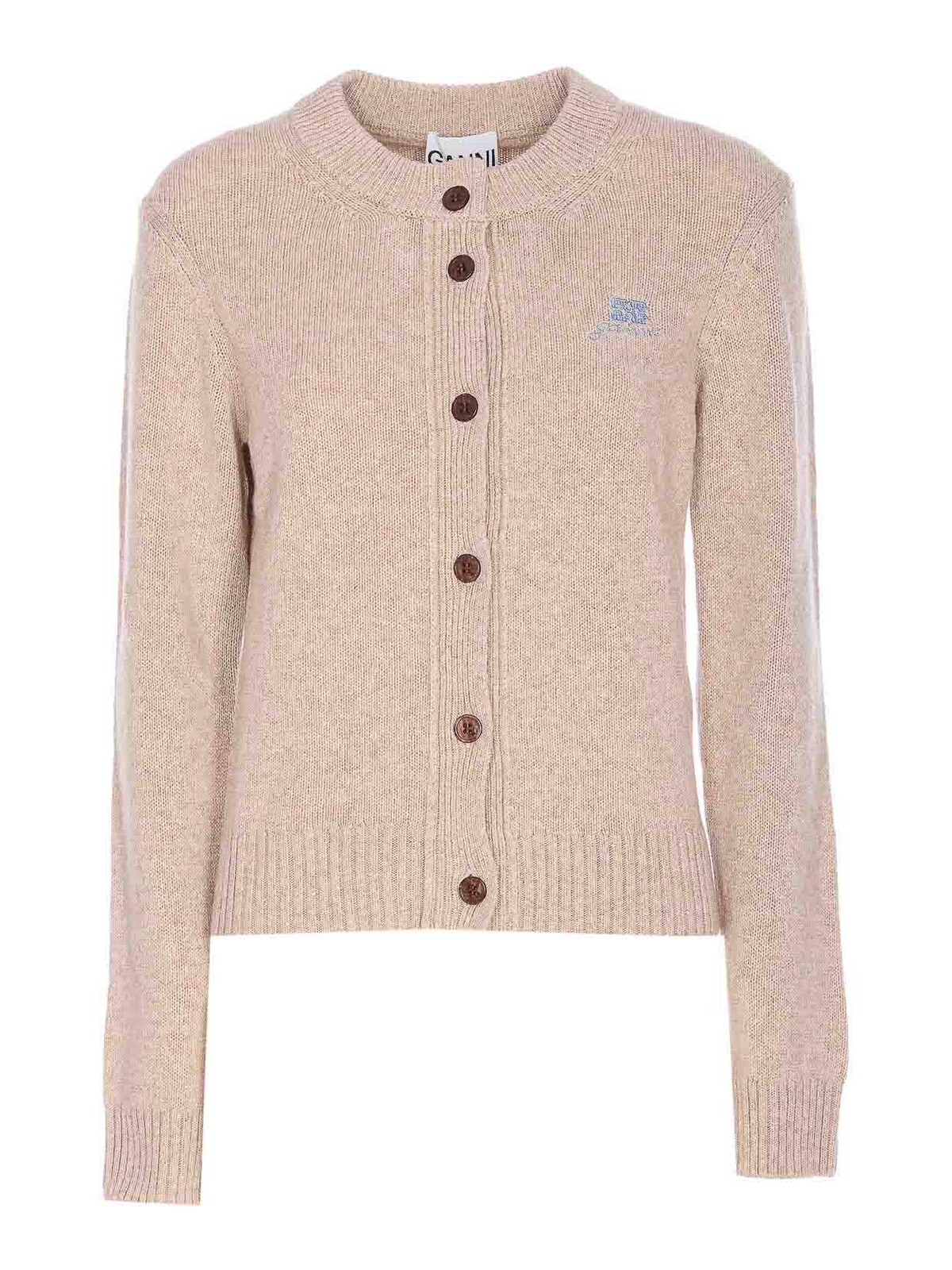 Ganni Beige Core Future Cardigan In Metallic