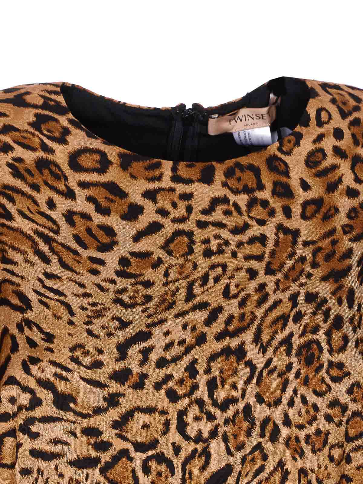 Twinset Leopard-print Puff-sleeve Mini Dress In Animal Print