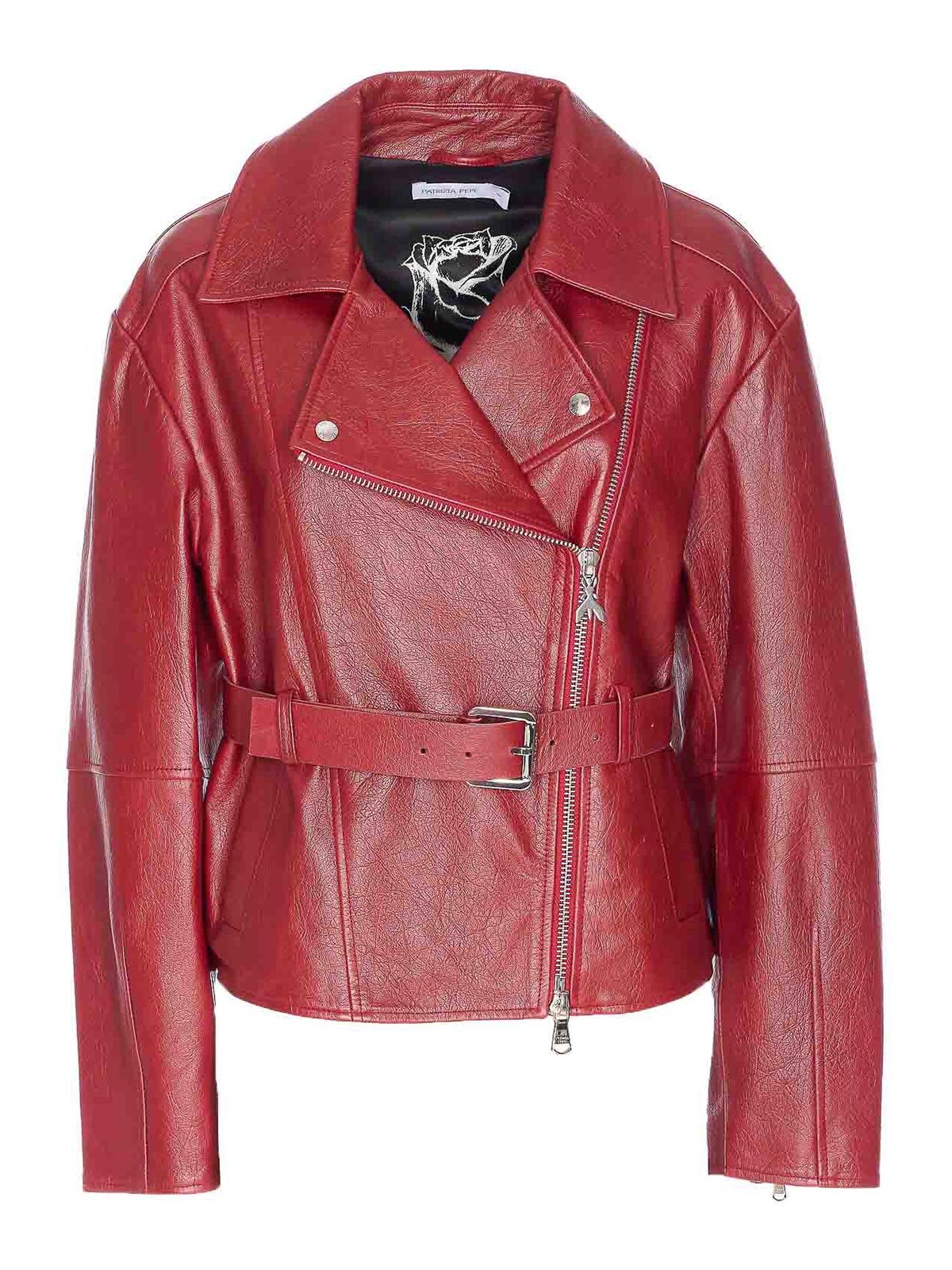 Patrizia Pepe Red Leather Jacket With Frontal Zip Closure In Red