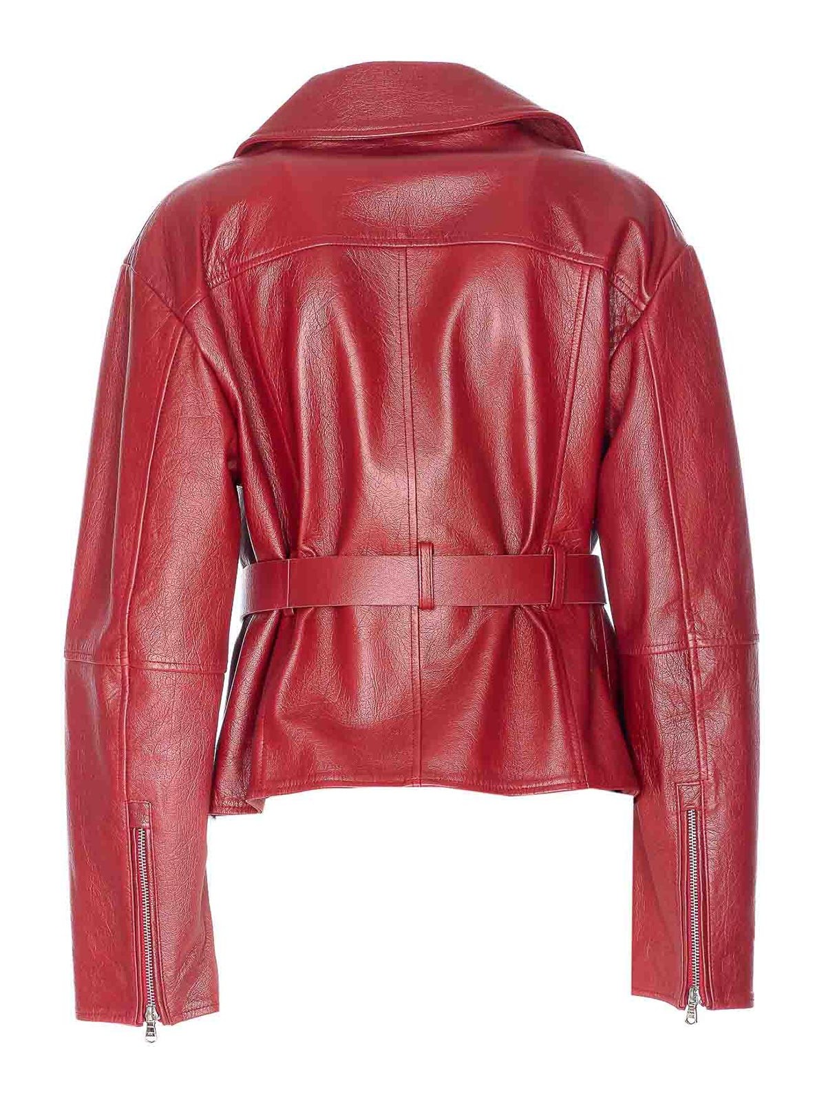 Patrizia Pepe Red Leather Jacket With Frontal Zip Closure In Red