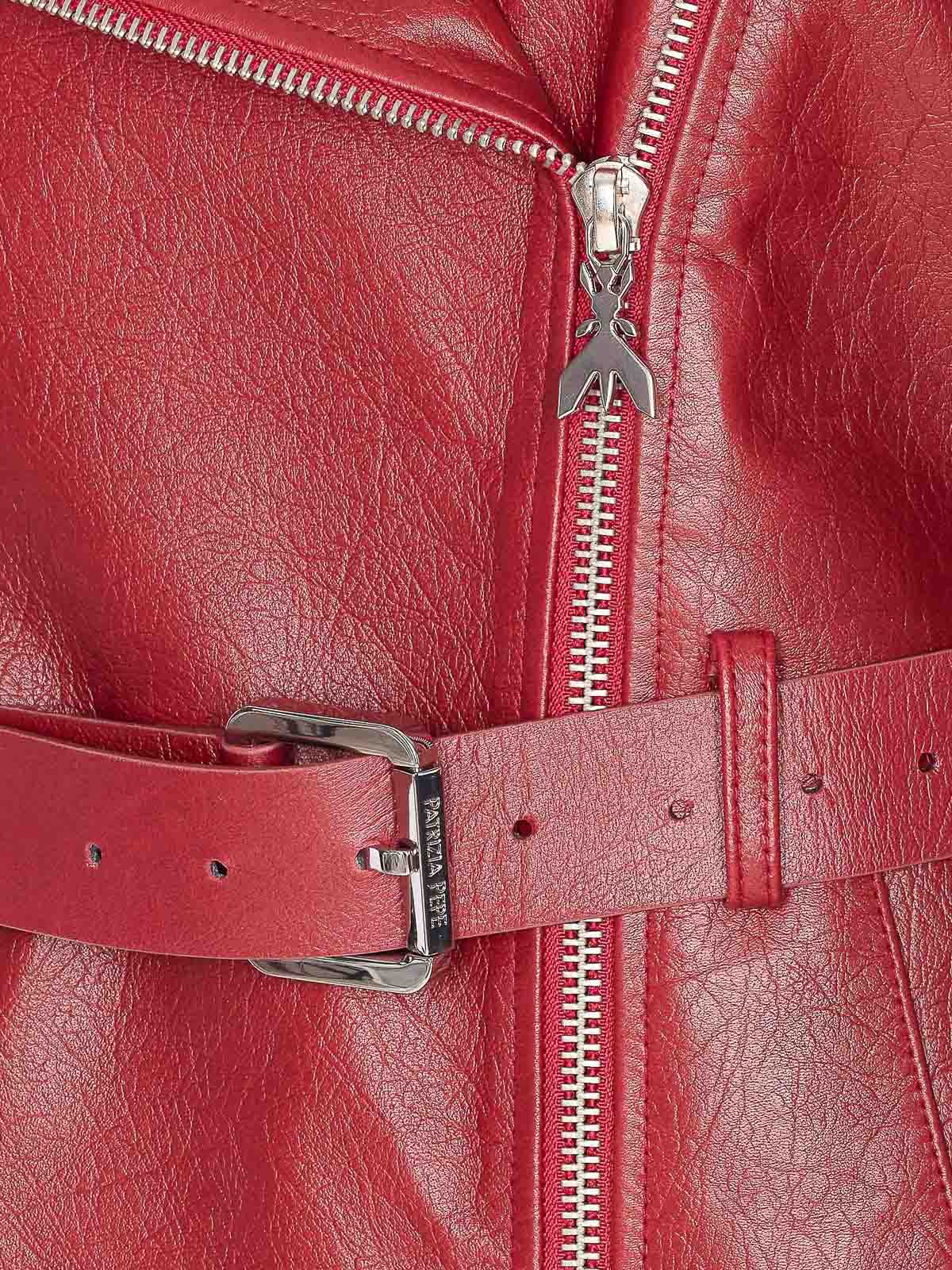 Patrizia Pepe Red Leather Jacket With Frontal Zip Closure In Red