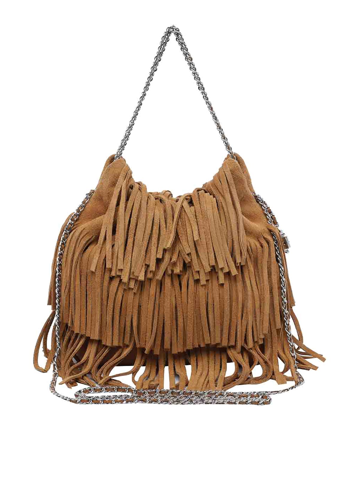 Tory Burch Wild Tabacco Mini Fleming Fringe Hobo Bag In Brown